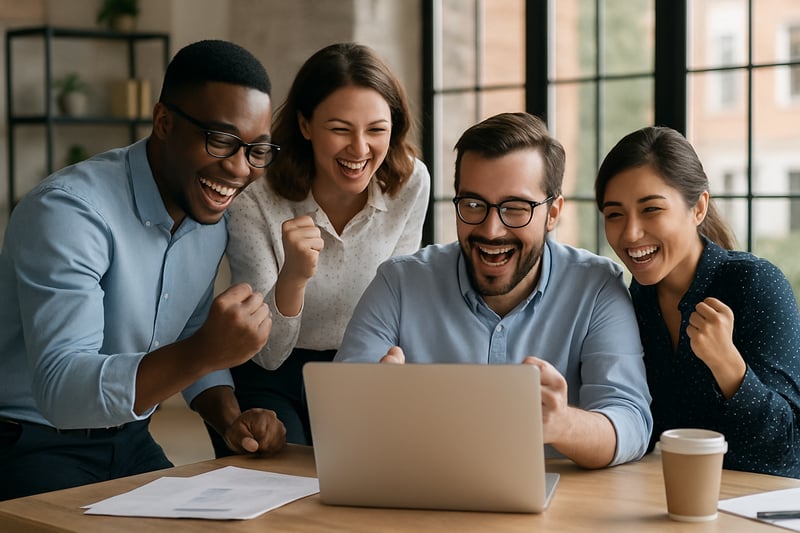 Equipe da empresa teste trabalhando junta com entusiasmo