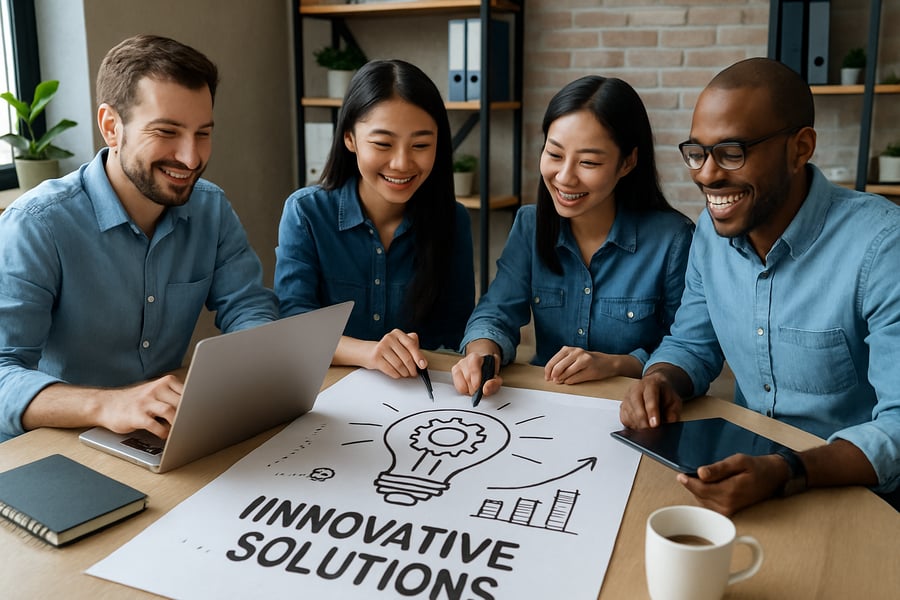 Equipe da teste trabalhando em soluções inovadoras